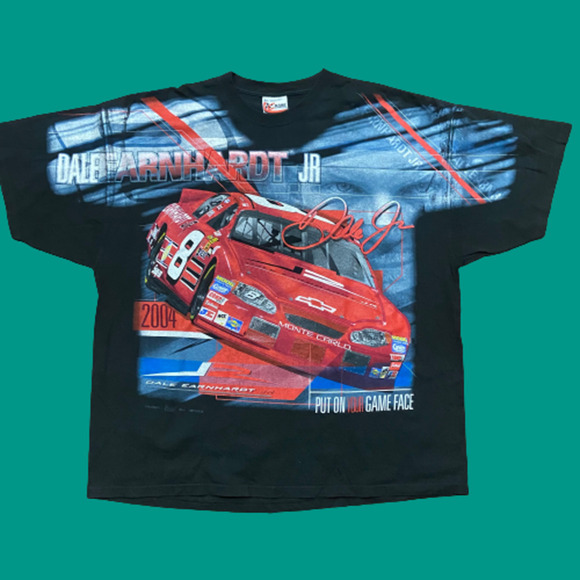 Dale Earnhardt Jr. Y2K 2004 All Over Print Black Red T-Shirt Men's Size XXL - Picture 1 of 8